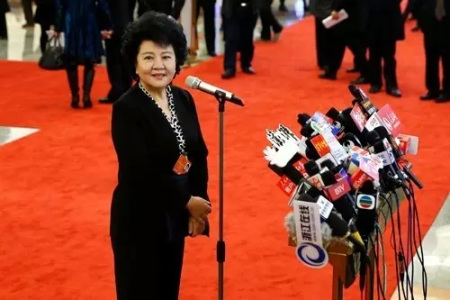 裘援平在“部長(zhǎng)通道”接受記者采訪。 <a target='_blank' >中新社</a>圖片 富田 攝 