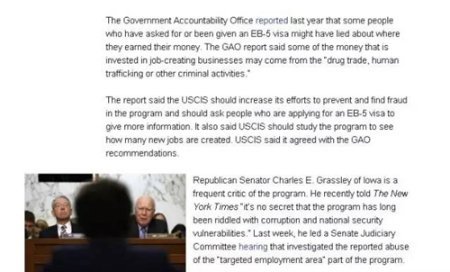 美國(guó)官方媒體美國(guó)之音也披露了EB-5項(xiàng)目中存在的種種問題