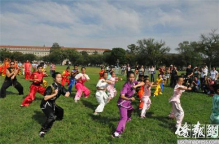 快閃活動中的武術(shù)表演。(《僑報》記者徐一凡攝)