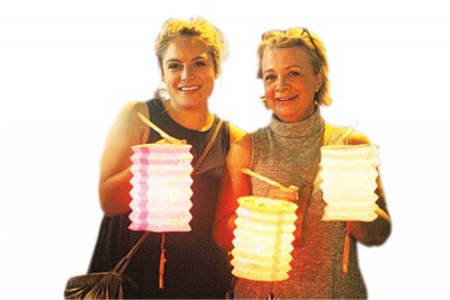 提著燈籠的游客，體驗中華文化。