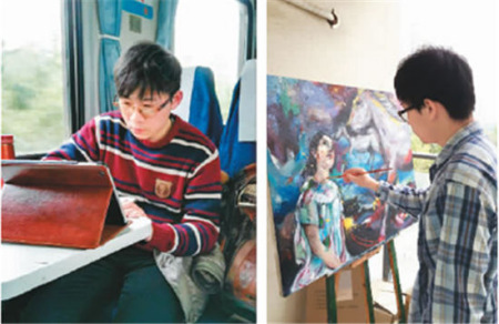 　創(chuàng)業(yè)的日子是忙碌的 。方翔除了進行藝術(shù)創(chuàng)作，每天要對自己的微信公眾號內(nèi)容更新（左圖），即便在外旅行也要堅持完成。