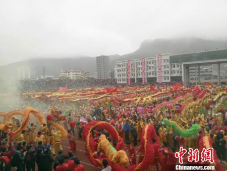 仡佬毛龍節(jié)現(xiàn)場(chǎng)。　周燕玲 攝
