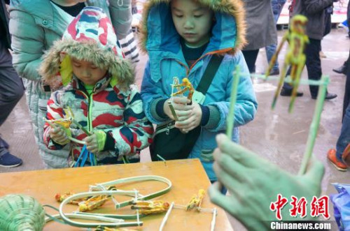 圖為兩個(gè)小朋友被“會(huì)翻筋斗的猴子”吸引住了?！≮w琳露 攝