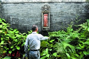 建哥撥開天井的野草，慶幸上方的天臺保留至今。