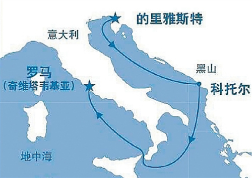 盛世公主號歐洲首航航線圖。