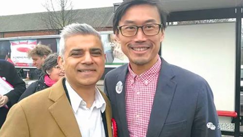 盧永信與倫敦市長薩迪克·汗合影。（《歐洲時報》英國版微信公眾號圖片來源：受訪者供圖）
