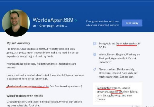 克里斯滕森在美國約會網(wǎng)站Okcupid上的簡介 (圖源：中國青年網(wǎng))