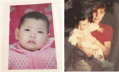 李琴兒時的照片。李琴與美國養(yǎng)母。