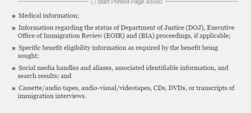 聯(lián)邦公報(bào)新規(guī)中移民檔案的部分條目，其中包括社交媒體部分(美國中文網(wǎng))