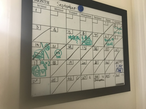 Jasmine Sun和女兒的記事板，幫助女兒規(guī)劃生活。（美國《世界日報(bào)》）