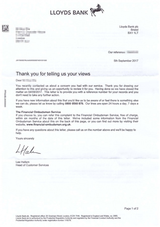 9月5日，郭先生在向銀行客服部門投訴后，銀行給他發(fā)來一封信，但是對(duì)于事情的實(shí)質(zhì)進(jìn)展并沒有任何作用。（英國《華聞周刊》）