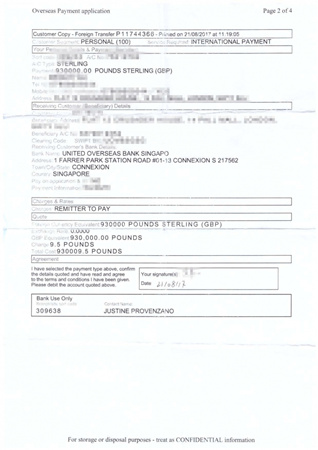 從郭先生提供的銀行收據(jù)就可以看出，他8月21日在辦理國際匯款時(shí)，沒有顯示異常。（英國《華聞周刊》）