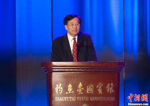 圖為中國(guó)新聞社社長(zhǎng)章新新致辭。<a target='_blank'  >中新網(wǎng)</a>記者 李卿 攝