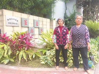  李紅阿姨和孔蘭阿姨在菜地。