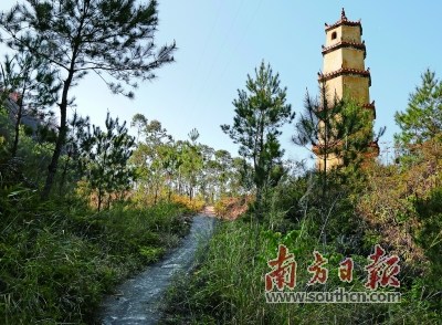 大埔三河壩--潮州饒平麒麟嶺古驛道上的遺存：余里古道，右邊是余峰塔。 劉招迎 攝
