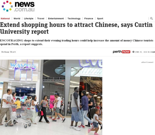 中國(guó)客愛(ài)晚上購(gòu)物 澳專家吁延長(zhǎng)營(yíng)業(yè)(圖片來(lái)源：澳新網(wǎng)頁(yè)面截圖)