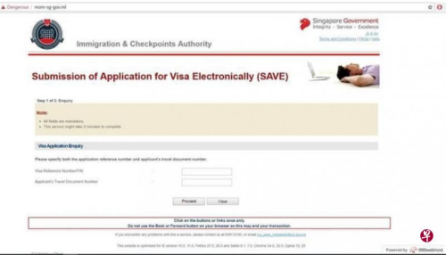 假網(wǎng)站與移民與關(guān)卡局的簽證申請(qǐng)頁(yè)面完全相同。(來(lái)源：《聯(lián)合早報(bào)》新加坡移民與關(guān)卡局提供)