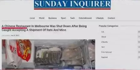 污蔑中餐館用老鼠肉的網(wǎng)站截圖。