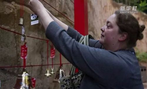 美國圣迭戈動物園“大熊貓友誼墻”上的祝福簽。(視頻截圖)