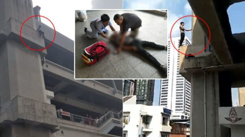 一名23歲的中國(guó)男青年，失足從曼谷機(jī)場(chǎng)快線帕亞泰站3樓墜下2樓，導(dǎo)致骨折重傷，被送往叻差威提醫(yī)院急救。(來(lái)源：泰國(guó)《世界日?qǐng)?bào)》)