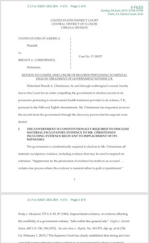 辯方律師9日提出動議，稱檢方重要證人T.B。的精神疾病影響作證能力。( 法院文件截圖)