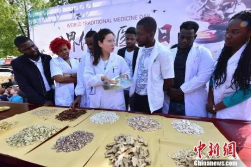 　醫(yī)生在為外國留學(xué)生講解中藥。葛宜年 攝