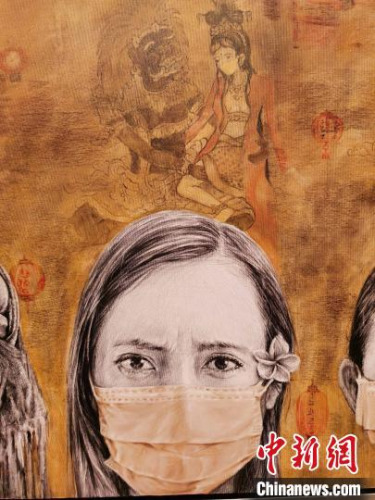 圖為參展畫作?！≈袊?guó)駐登巴薩總領(lǐng)館 供圖 攝