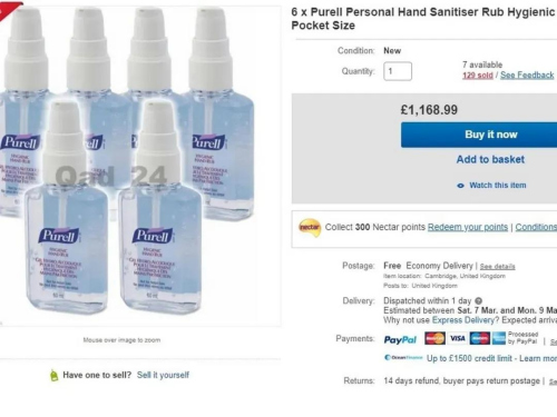 國(guó)外電商平臺(tái)銷售的消毒劑和洗手液。(網(wǎng)絡(luò)截圖)