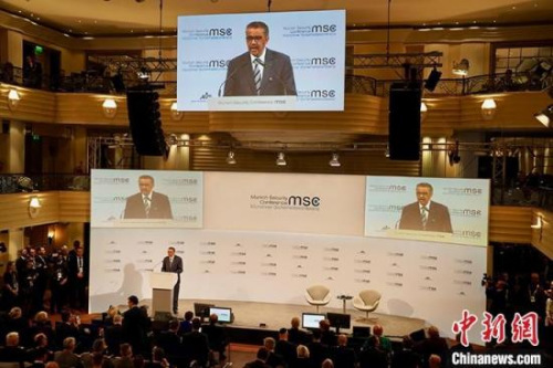資料圖：當?shù)貢r間2月15日，世界衛(wèi)生組織(WHO)總干事譚德塞出席第56屆慕尼黑安全會議并致辭。 <a target='_blank' >中新社</a>記者 彭大偉 攝