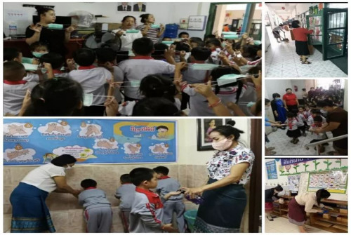 老師們教孩子如何做好防護措施。(作者供圖)