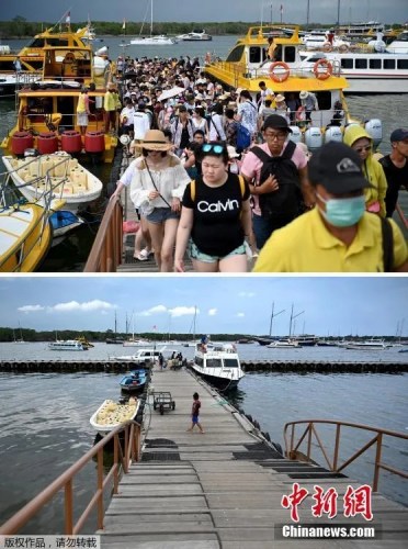 印尼度假勝地巴厘島疫情前后對比圖。(<a target='_blank'  >中新網(wǎng)</a>)