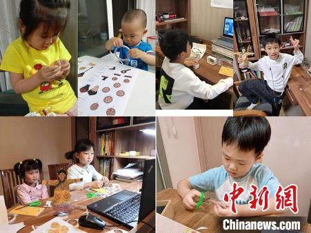 小朋友們認(rèn)真制作及展示成品?！∈谞栔袊幕行墓﹫D