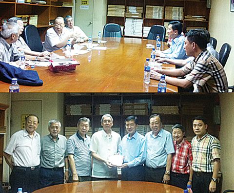 上圖為新聯(lián)公會(huì)領(lǐng)導(dǎo)與《商報(bào)》領(lǐng)導(dǎo)座談。下圖為與會(huì)嘉賓合影留念。(菲律賓《商報(bào)》)