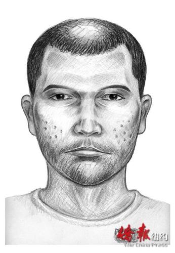 紐約市警總局公布將皇后區(qū)將華裔少女推下站臺疑犯畫像。(美國《僑報》/宋旸