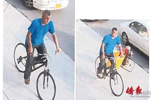 警方通緝布魯克林日落公園地區(qū)專搶行人手機(jī)的單車(chē)騎匪。(美國(guó)《僑報(bào)》)