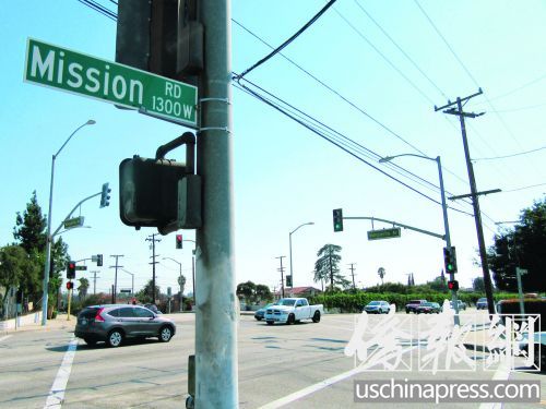 阿罕布拉主干道之一米申路。(美國(guó)《僑報(bào)》/翁羽