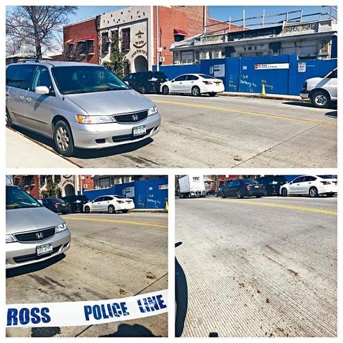 中國僑網(wǎng)車禍發(fā)生10余小時后現(xiàn)場仍可見警線和斑斑血跡。(香港《星島日報》圖片)