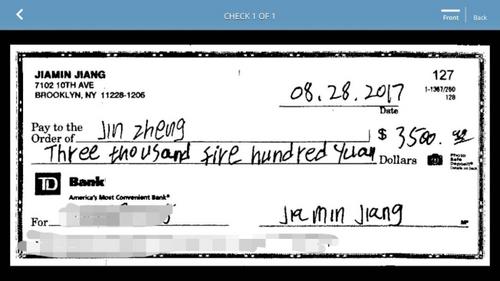 中國僑網(wǎng)鄭金被跳票的支票。(美國《世界日報(bào)》)