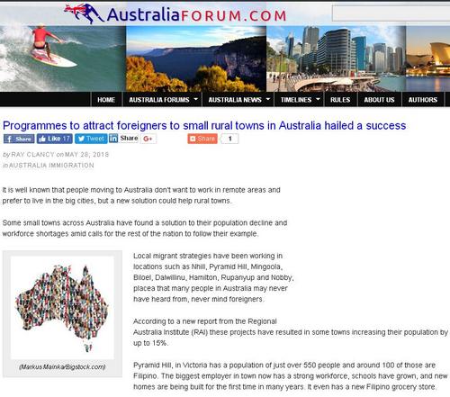 中國僑網(wǎng)澳大利亞鄉(xiāng)村推優(yōu)先移民計(jì)劃,助力解決生產(chǎn)力短缺。(澳洲網(wǎng)/澳洲論壇頁面截圖)