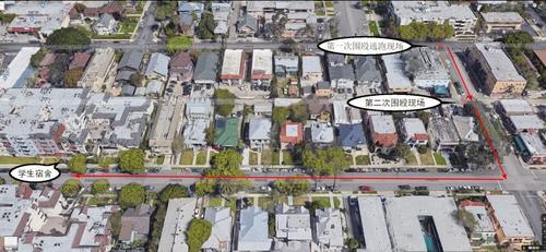 中國(guó)僑網(wǎng)犯罪現(xiàn)場(chǎng)示意圖。(美國(guó)《僑報(bào)》/高睿 制圖)