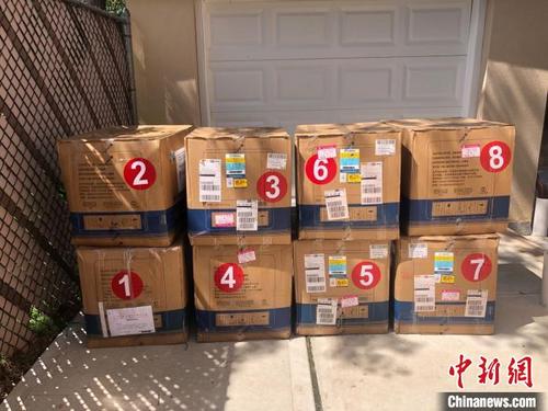 中國僑網(wǎng)圖為廣西壯族自治區(qū)人民對外友好協(xié)會向美國飛虎隊歷史委員捐贈的防疫物資。廣西壯族自治區(qū)外事辦供圖