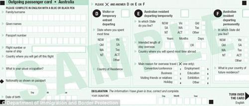中國僑網(wǎng)出境卡(澳洲新快網(wǎng)援引《每日郵報》圖片)