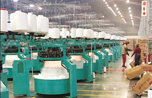 僑商錢勇等在南非的毛毯廠車間一角。