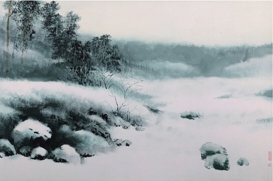 中國(guó)僑網(wǎng)彼得堡郊外二月(82cm*122cm 絹本水墨)-姜石侖(俄羅斯)-2001