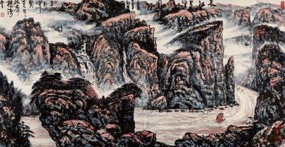 中國(guó)僑網(wǎng)長(zhǎng)江萬(wàn)里圖(131.5cm*67cm 紙本水墨)-林金水(新西蘭)-2012