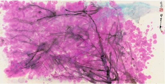 中國僑網(wǎng)阿爾卑斯之春之一(66cm*122cm 紙本彩墨)-王伯鹿(瑞士)-2014