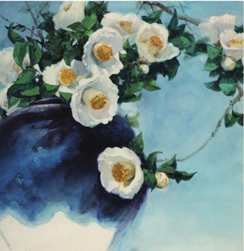 中國(guó)僑網(wǎng)白椿(62cm*60cm 宣紙、日本水性顏料)-王荻地(日本)-2013