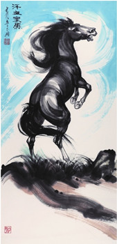 中國僑網(wǎng)汗血寶馬(140cm*70cm 紙本水墨)-姚迪雄(澳大利亞)-2014