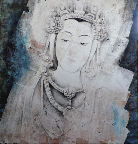 中國僑網(wǎng)敦煌夢系列:觀自在(91cm*91cm 紙本巖彩)-曾勤(日本)-2012