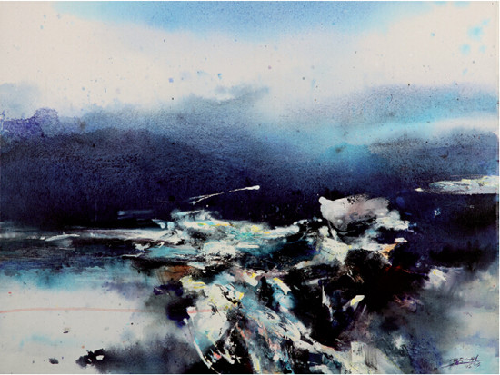 中國(guó)僑網(wǎng)山川抽象之藍(lán)色旋律之二(87cm*70cm 布面丙烯)-曹培安(比利時(shí))-2009